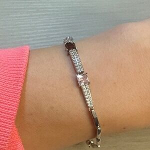 18k Gold plated ‎ Silver and Pink Bracelet,7.25" New